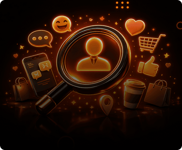 Orange robotic portrait for customer insight mapping