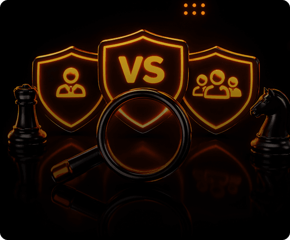 Orange robotic portrait for competitor analysis