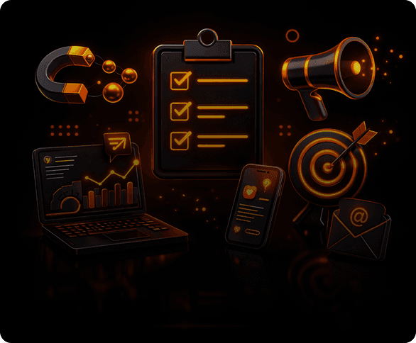 Orange robotic portrait for digital marketing strategy