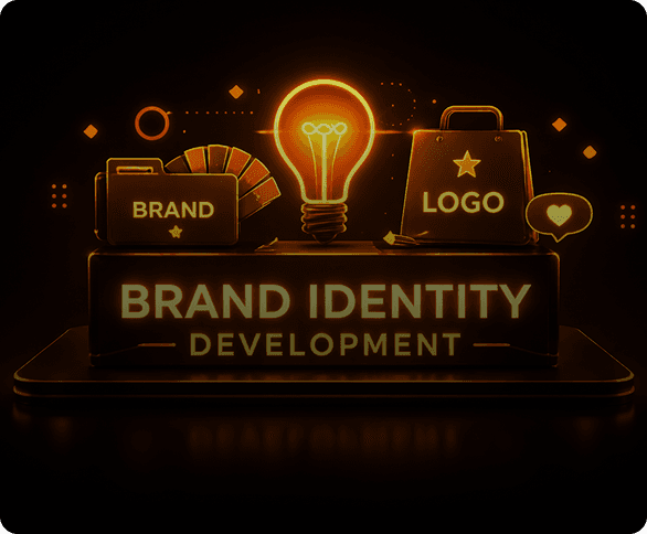 Orange robotic portrait for brand identity development