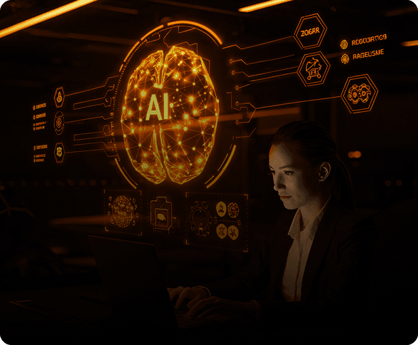 Orange robotic portrait for LLM workflows