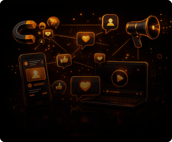 Orange robotic portrait for social media strategy