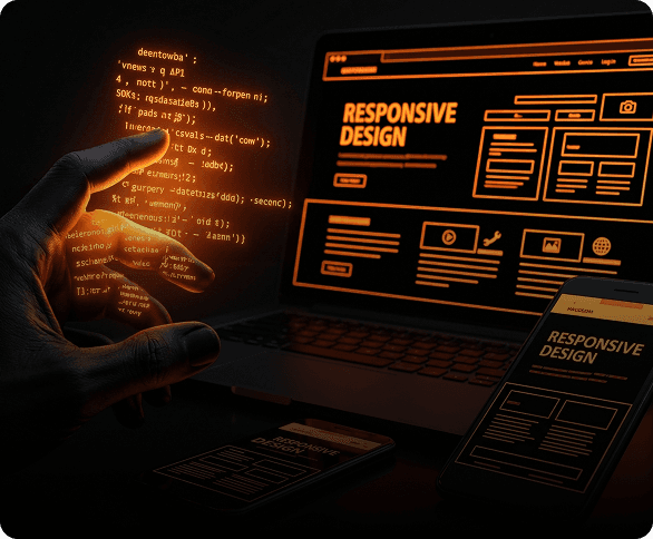 Orange robotic portrait for web application development