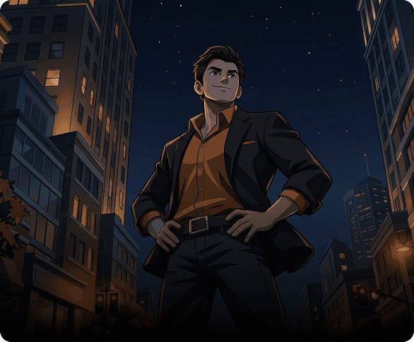 Orange robotic portrait for 2D animation