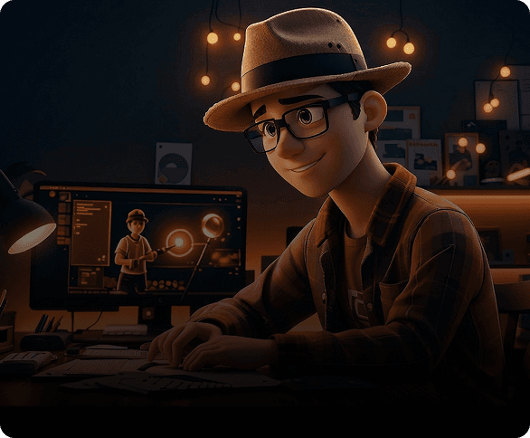 Orange robotic portrait for 3D animation