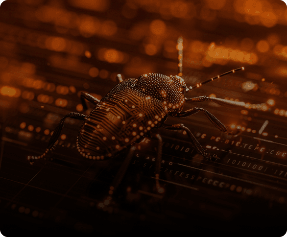 Orange robotic portrait for bug triage