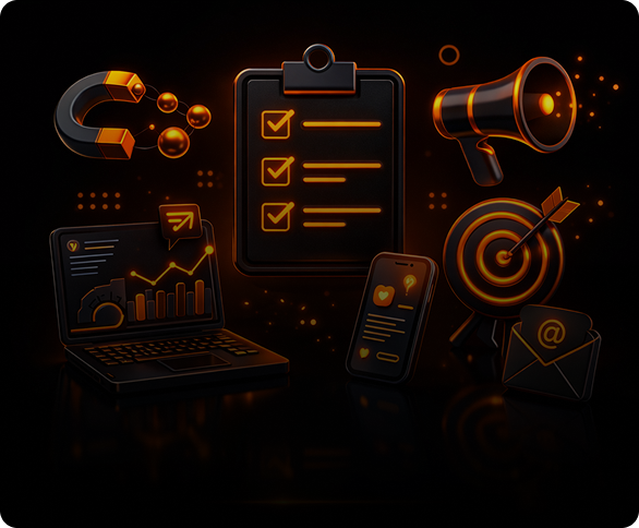 Orange robotic portrait for digital marketing strategy