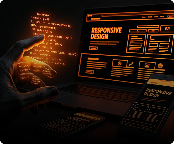 Orange robotic portrait for web application development